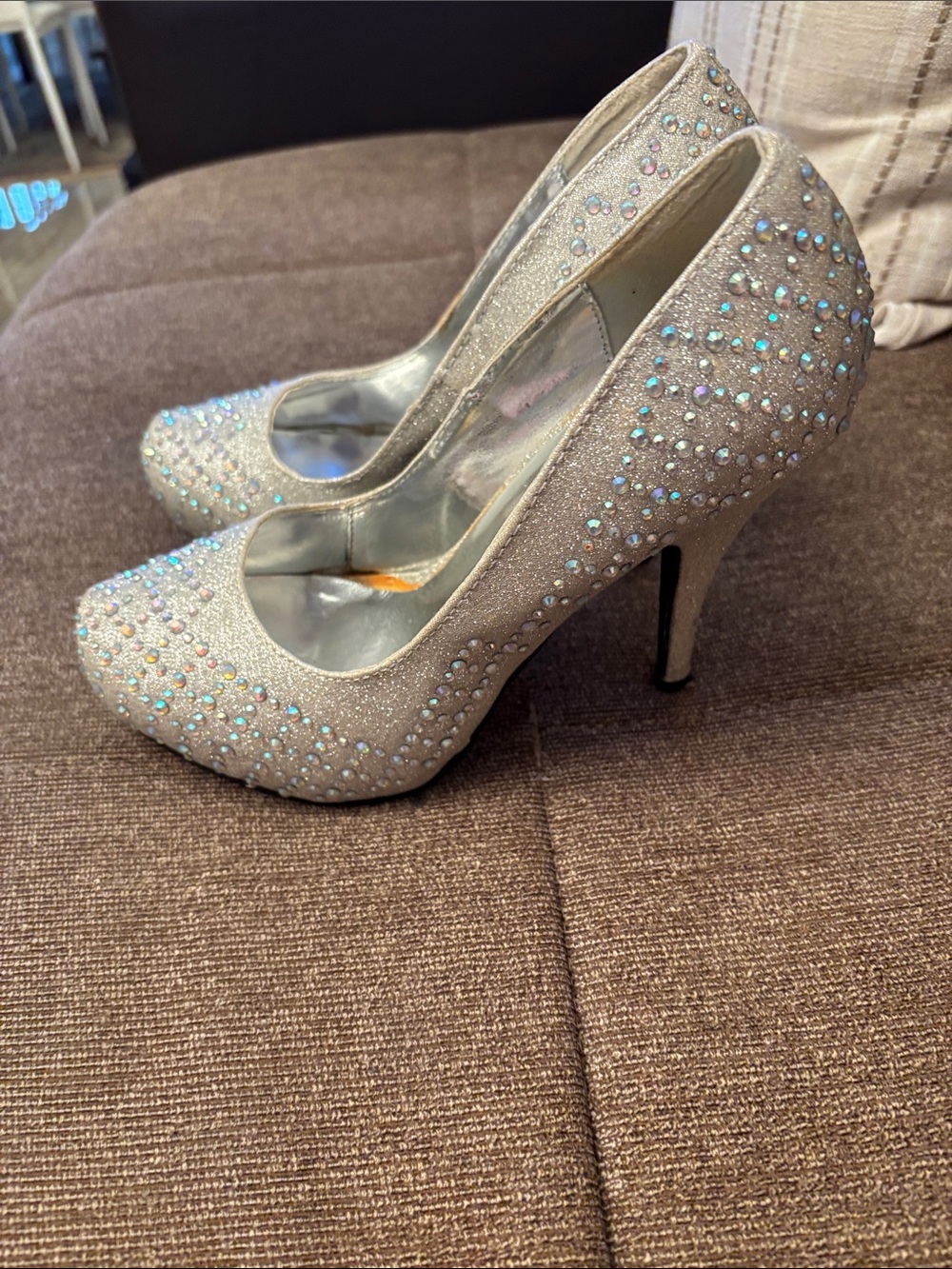 Glitter Rhinestone Silver High Heel Pumps